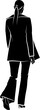 Back View Of Walking Woman In Pants. Vector monochromatic illustration 
