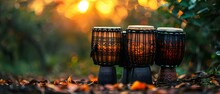 Sundown Drums: Minimalist Rhythm In Nature's Embrace. Concept Nature's Rhythms, Drumming At Sundown, Minimalist Music, Outdoor Percussion, Sunset Serenade
