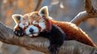 Red Panda Sleeping on Tree Branch