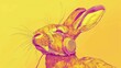   A drawing of a rabbit wearing headphones on its ears against a consistent yellow background