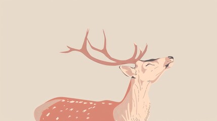 Wall Mural -   A deer gazing up at the sky, adorned with antlers on its head