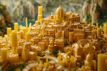 City made from pasta 3D render, creative, art