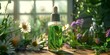 © Jafree - Clear Glass dropper bottle with essential oil, surrounded by variety of fresh homeopathic herbs on rustic wooden table. Herbal essence. Concept of aromatherapy, natural wellness, plant extracts.