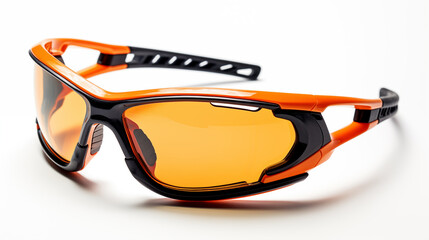 Protective safety glasses, orange and black, safety, isolated.