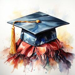 Wall Mural - Watercolor Graduation Hat Illustration, Generative Ai