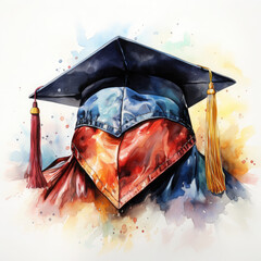 Poster - Watercolor Graduation Hat Illustration, Generative Ai
