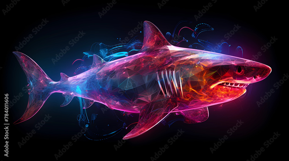 Shark Animal Plexus Neon Black Background Digital Desktop Wallpaper HD ...