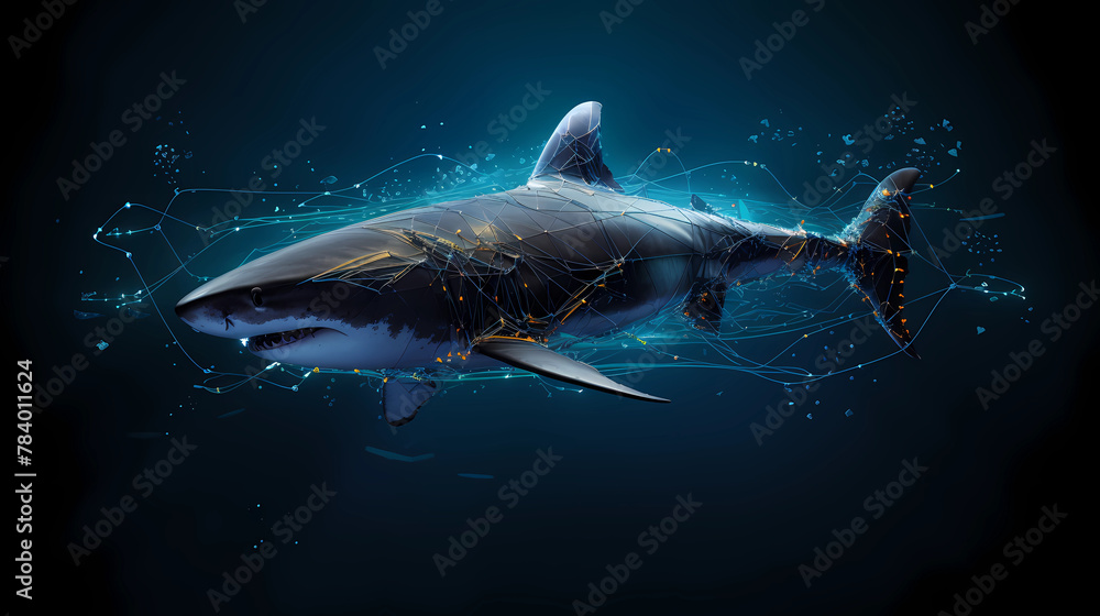 Shark Animal Plexus Neon Black Background Digital Desktop Wallpaper HD ...