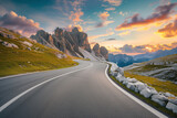 Fototapeta Desenie - road mountain curved, sunset, roadway, rocks mountains, landscape with empty highway