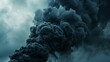 A massive black smoke cloud dominates the sky background, depicting environmental pollution or industrial disaster.