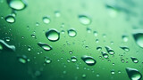 Fototapeta Do akwarium - Water droplets on green background, cosmetic moisturizing solution concept illustration