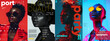 Poster series featuring women's portraits with dramatic typography, blending art with messages of individuality and music.