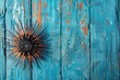 A rustic wooden wall with a sunburst design. Perfect for background use