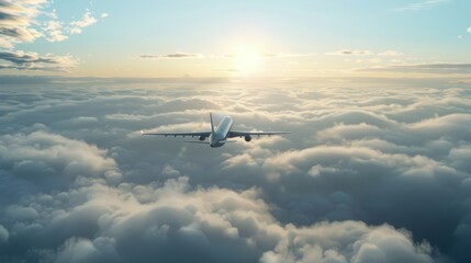 Wall Mural - an airplane soaring above fluffy clouds, ideal for travel and transportation concepts.