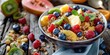 A healthy breakfast option with colorful fruit and crunchy nuts. Perfect for food and nutrition concepts