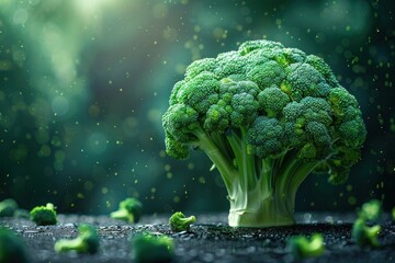 Broccoli Crown with Enchanting Glow and Sprinkling Dew