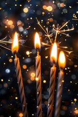 Canvas Print - Three lit birthday candles with sparklers in the background. Perfect for birthday celebrations