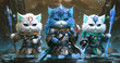 Beautiful 3d anime style art with fantasy cats in armor