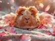 A fluffy guinea pig with rose petal wings cuddling in a cozy lap