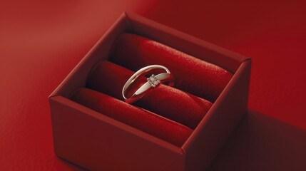 Wall Mural - A wedding ring displayed in a red box, perfect for wedding concepts