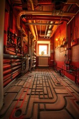 Poster - A room featuring pipes and a radiator, suitable for industrial concepts