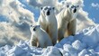 A Family of Polar Bears Frolicking in the Snow