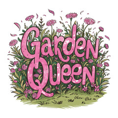 Canvas Print - Mother's Day 2024, Garden Queen wildflowers illustration typography