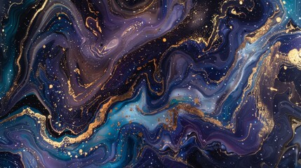 Aufkleber - This dynamic image features wavy lines of gold and blue, imitating a luxurious, abstract marble liquid effect