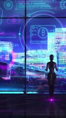 Wall Mural - an artificial intelligence robot works with crypto assets. 3d render
