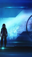 Wall Mural - an astronaut explores the planet from orbit. 3d render