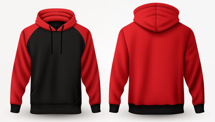 Wall Mural - Red black hoodie template for your design mockup for print isolated on white background Logo Placement and Branding
