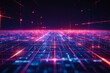 Futuristic Neon Grid Landscape, Cyber Technology Concept