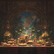 Await the Feast: Elegant Banquet Table with Delicious Food and Desserts
