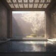 Luxurious Indoor Spa with Stunning Waterfall and Cherry Blossoms