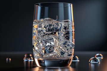 Sticker - A glass of water with ice cubes in it