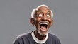 © iluistrator - Generative AI portrait of a funny African American senior old man with big eyes and open mouth.