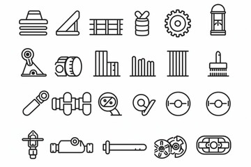 Wall Mural - Steel products, thin line icon set. Symbol collection in transparent background. Editable vector stroke. 512x512 Pixel Perfect. vector icon, white background, black colour icon