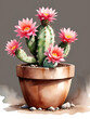 cactus with flower in a pot, watercolor, poster