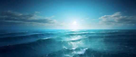 Wall Mural - A captivating image capturing the power and beauty of ocean waves illuminated by a sunrise