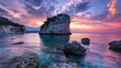 Corfu, Greece. Beautiful landscape with a huge rock in the water at sunset