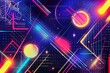 abstract geometric shapes and lines in bright neon colors modern retro 80s style background digital ilustration