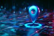futuristic blue gps navigation pin on digital grid background 3d technology concept illustration