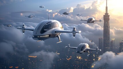 A futuristic interpretation of a startup scene with isolated flying objects AI generated illustration