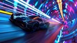 A supercar speeding through a neon-lit 3d rendered world AI generated illustration