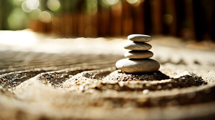 Wall Mural - Nature Background: A stack of rocks, stones balanced carefully on one another, natural colors, sand, Wellness, Inner Peace, meditation, mindfulness, Relaxation, zen