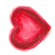 Czerwone serce w stylu dziecięcym,  farba akrylowa. Rozmazany abstrakcyjny kształt serca. Wyodrębniona z tła. 