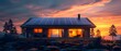Eco-friendly Home with Solar Panels at Sunset. Concept Solar Panels, Eco-friendly Home, Sunset View, Sustainable Living