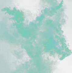 Fototapete - Green Dense Fluffy Puffs of White Smoke and Fog on black Background, Abstract Smoke Clouds, Movement Blurred out of focus. Smoking blows from machine dry ice fly fluttering in Air, effect texture