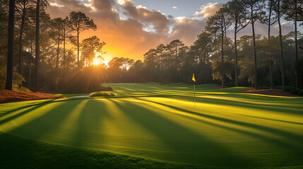 Wall Mural - Golf course - tournament - country club - pristine - well-manicured - sunset - golden hour - links - green - fairway - tee 