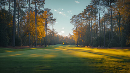 Wall Mural - Golf course - tournament - country club - pristine - well-manicured - sunset - golden hour - links - green - fairway - tee 